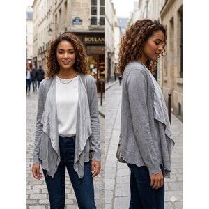 Eileen Fisher Linen Silk Luxury Cardigan Gray S Lightweight Minimalist Lagenlook